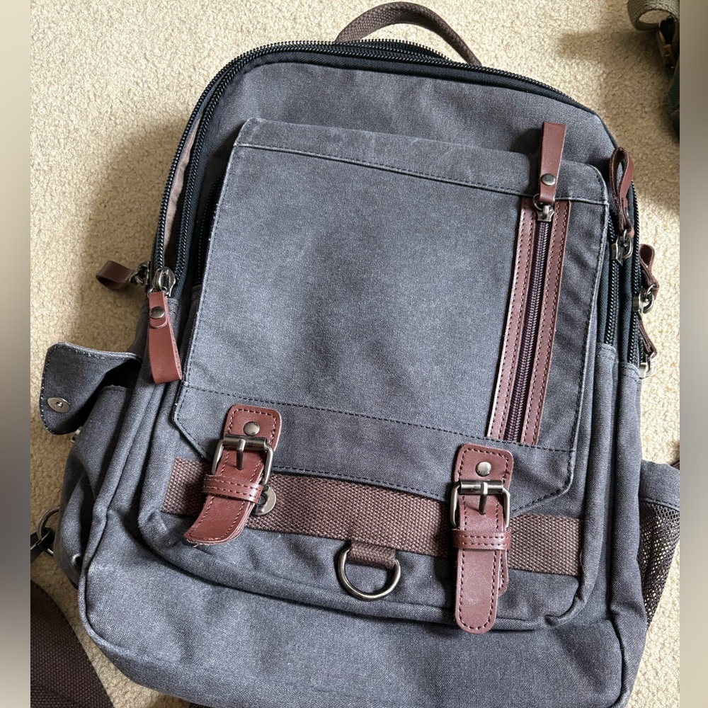 Gray and Brown Men's  one strap Backpack